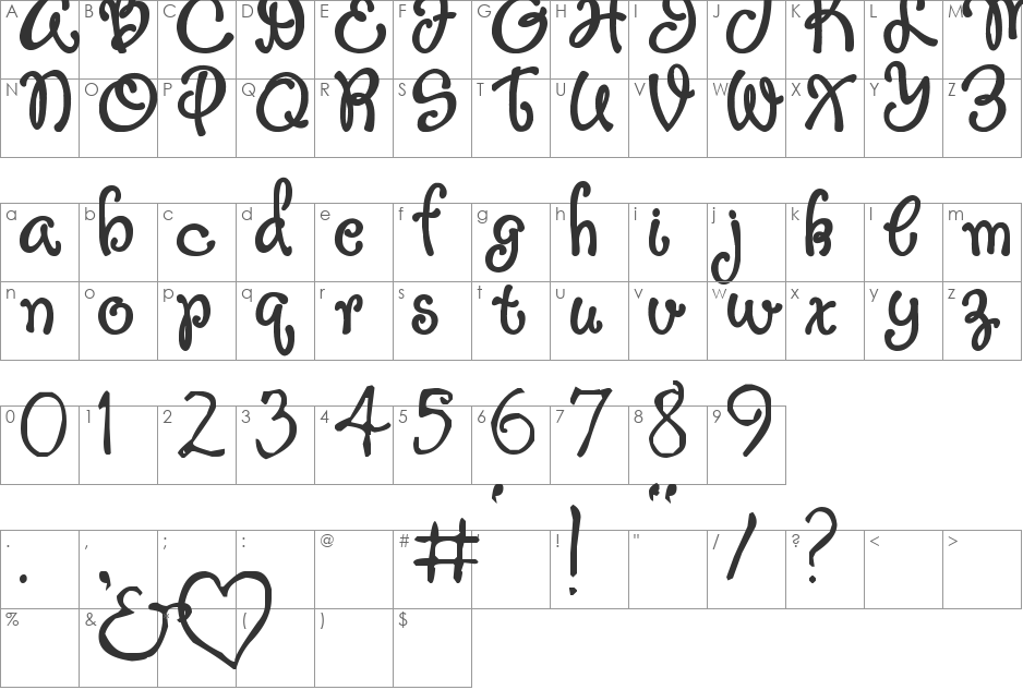 Not His Angel font character map preview