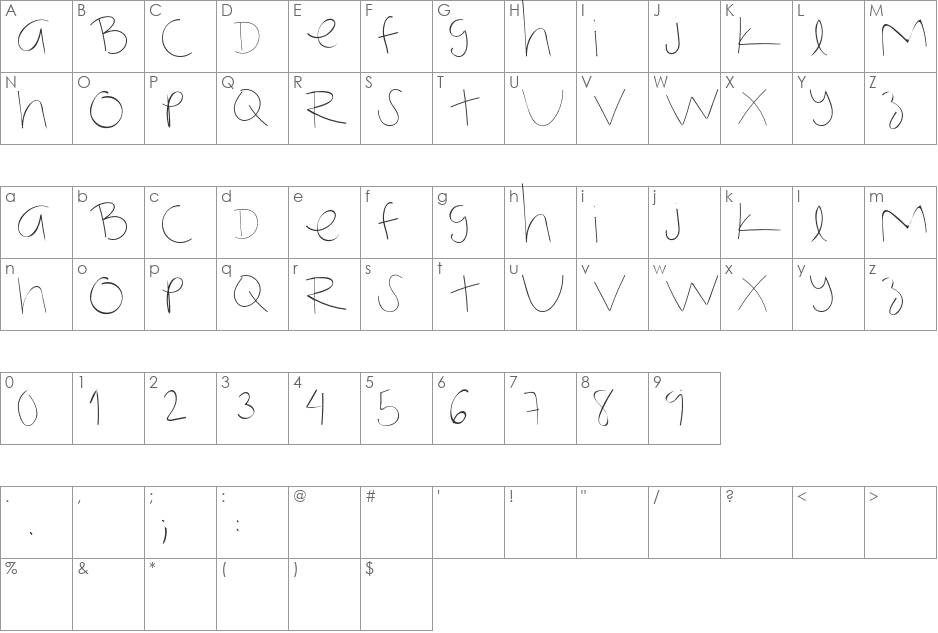 Not My Handwriting font character map preview