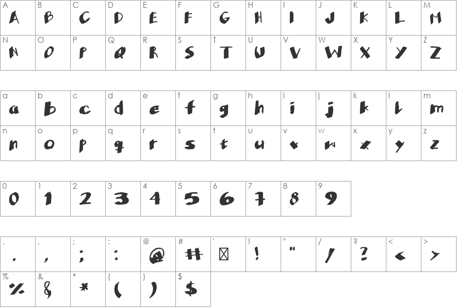 Not Posterman font character map preview