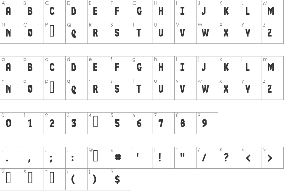 Not So Slim Jim font character map preview