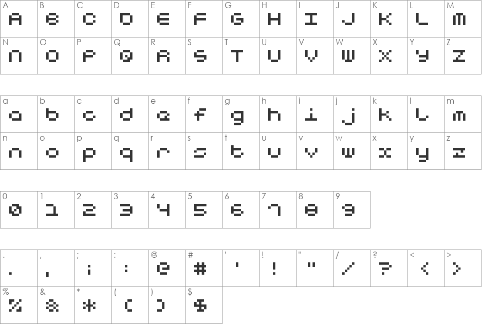 Notalot25 font character map preview