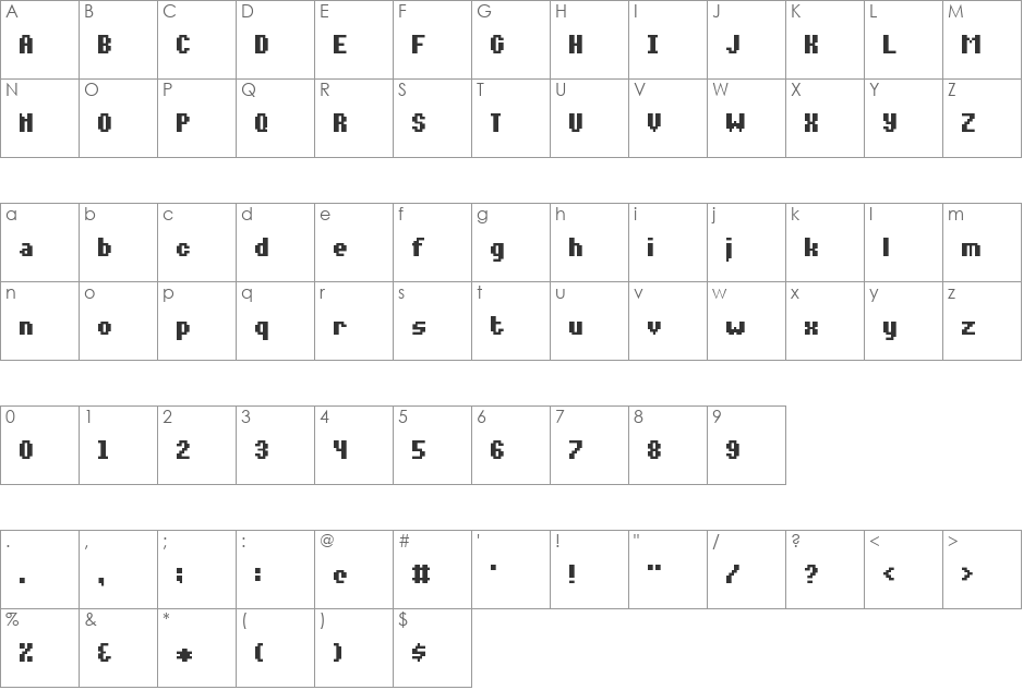 Notalot35 font character map preview
