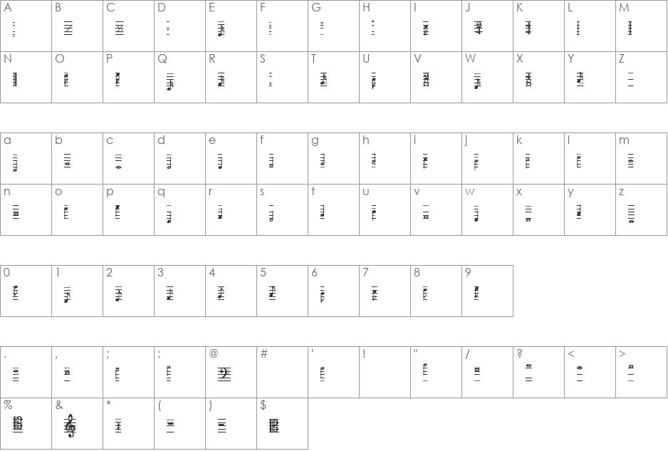 Notation font character map preview
