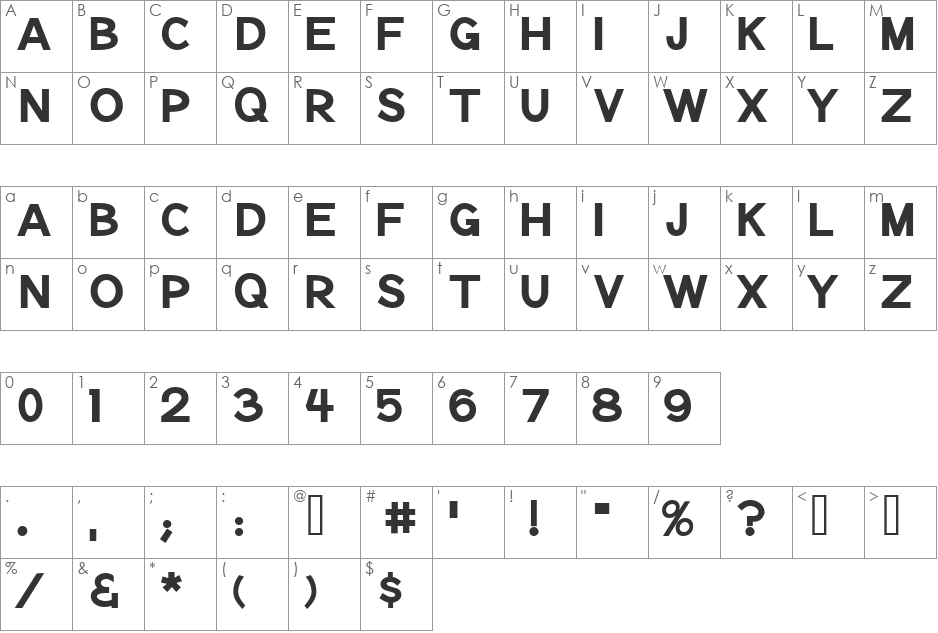Notation Bold JL font character map preview