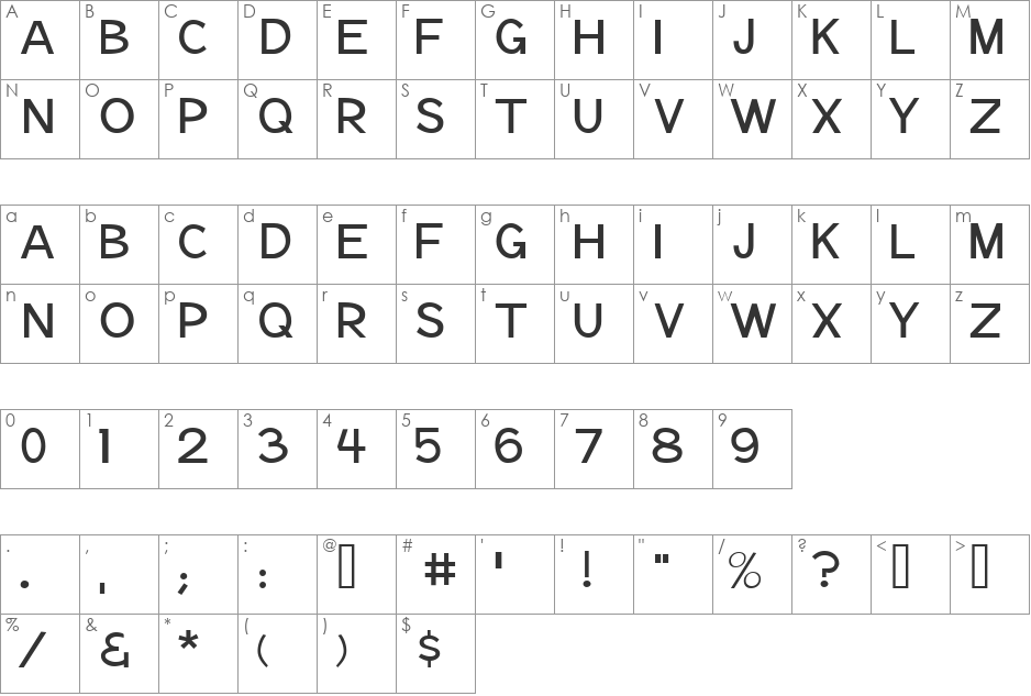 Notation Light JL font character map preview