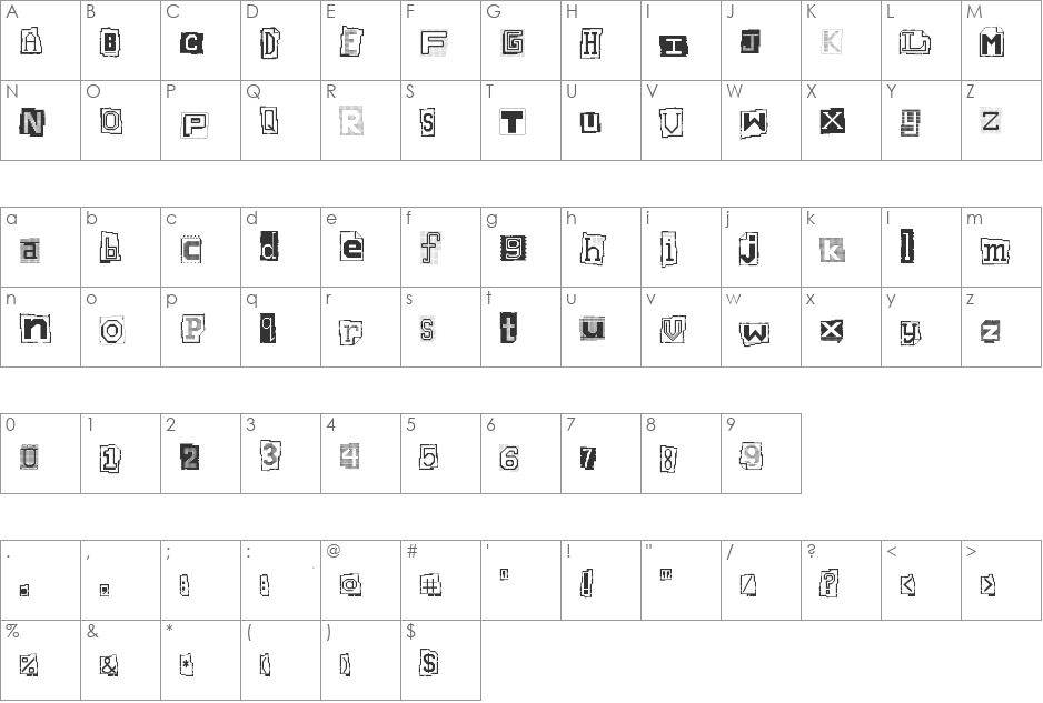 Note It FF font character map preview