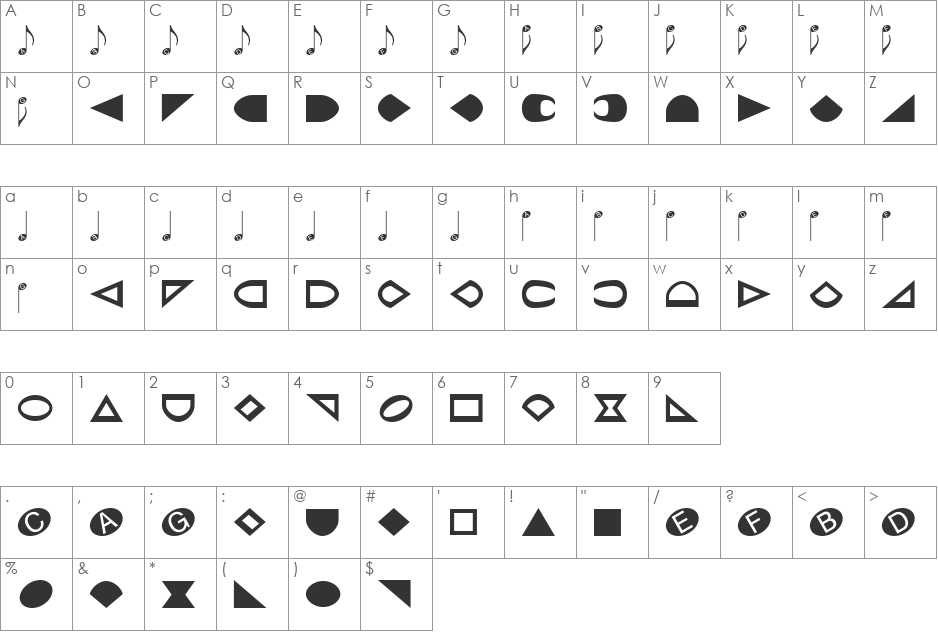 NoteHedz font character map preview