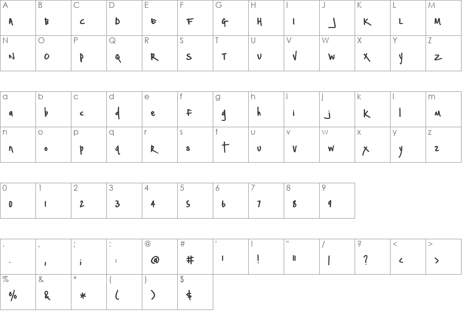 Notepaper font character map preview