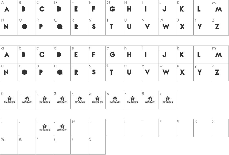 Nova SOLID font character map preview