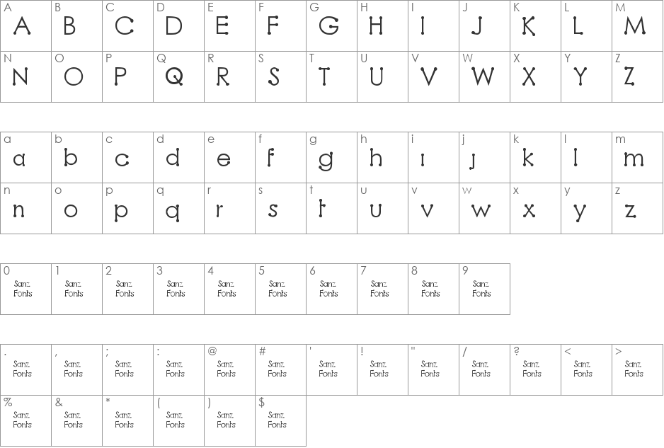 Noveey font character map preview
