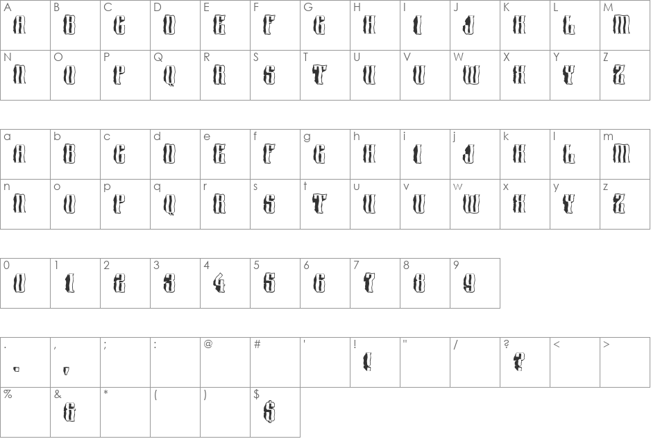 a_Harder3dBrk font character map preview