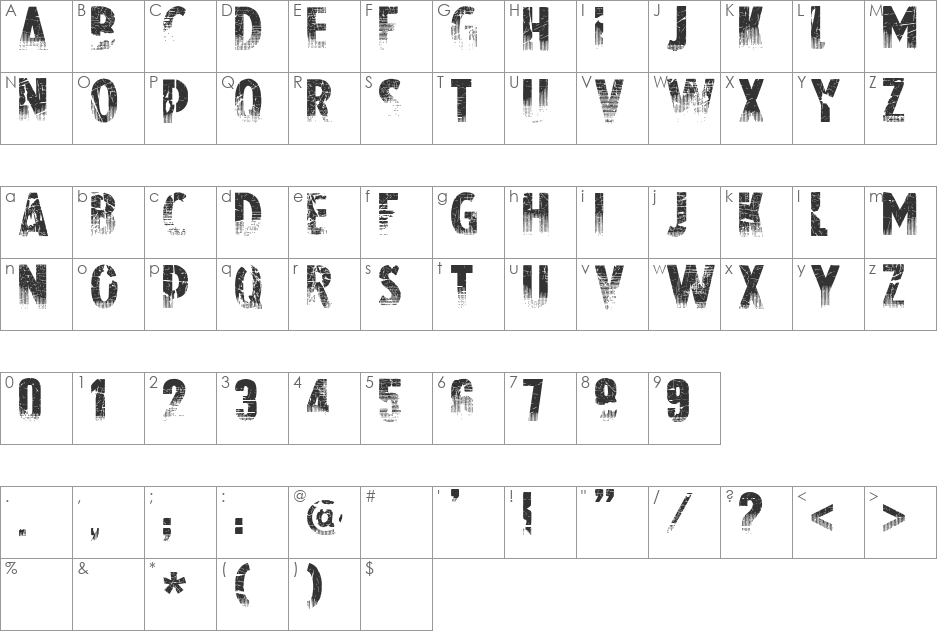 Nowharehouse font character map preview