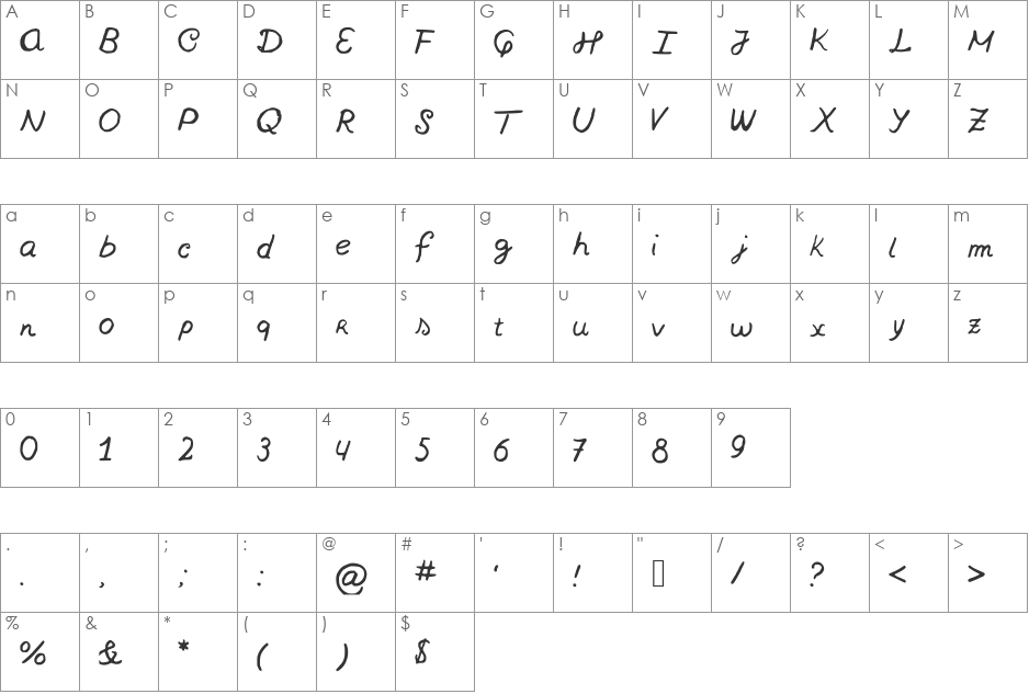Nowherebound font character map preview