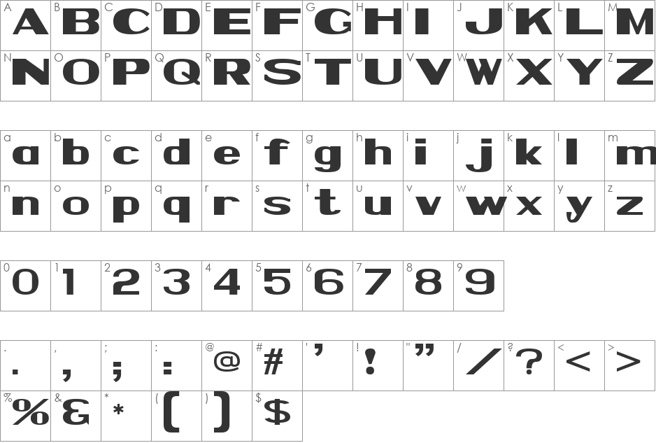 NPS 1935 font character map preview