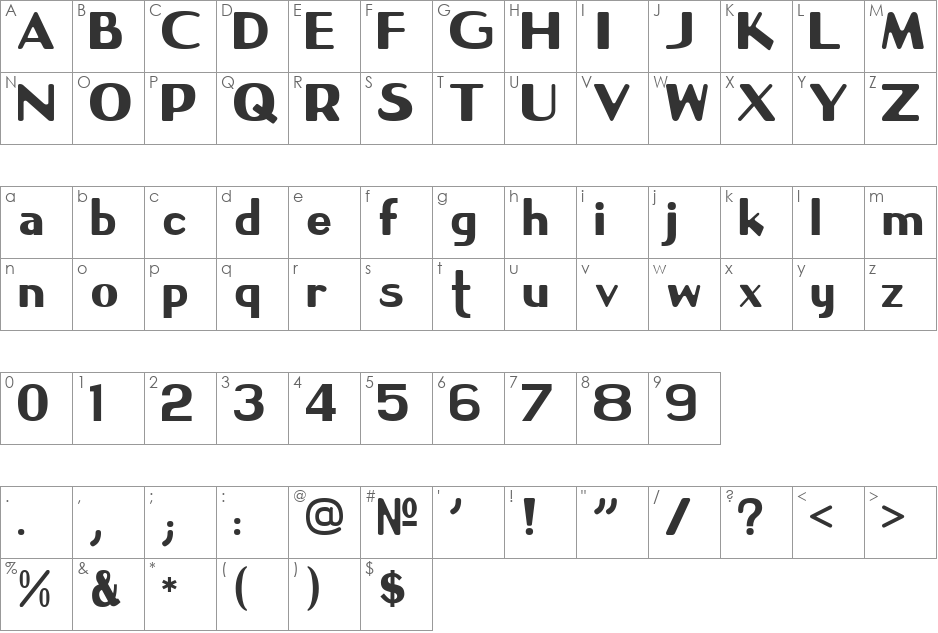 NPS Signage 1945 font character map preview