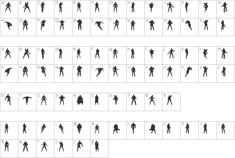 Action Men font character map preview