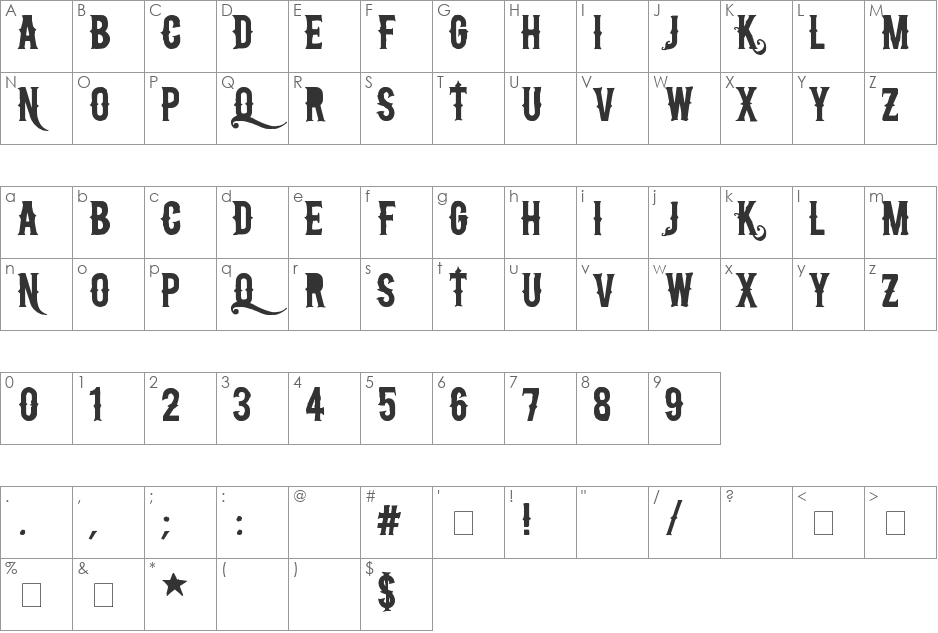 nu FC CREATIVO font character map preview