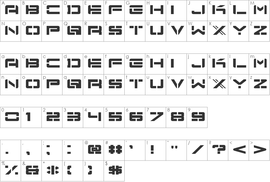 Nu School Munitions font character map preview