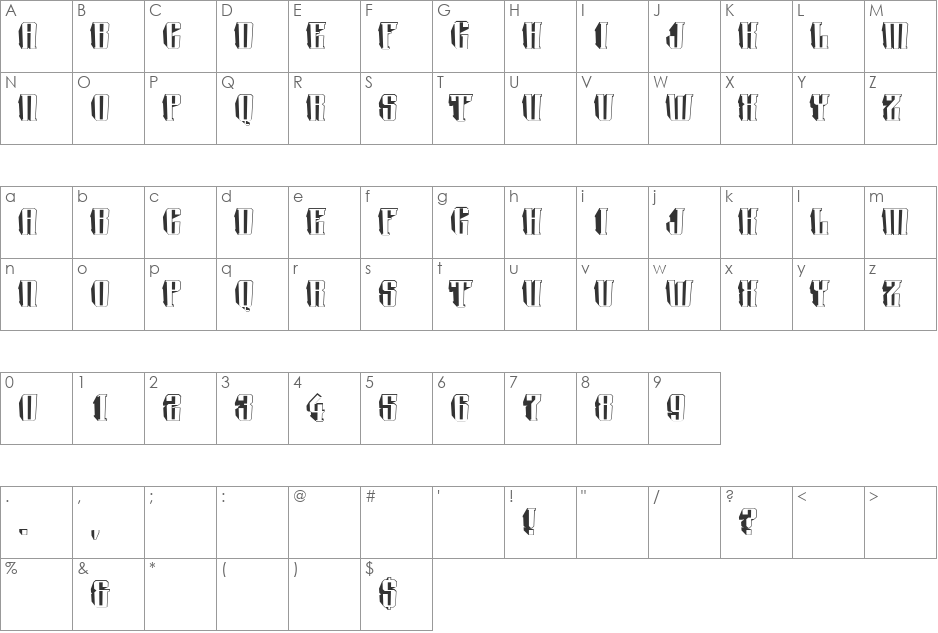 a_Harder3dTrnUp font character map preview