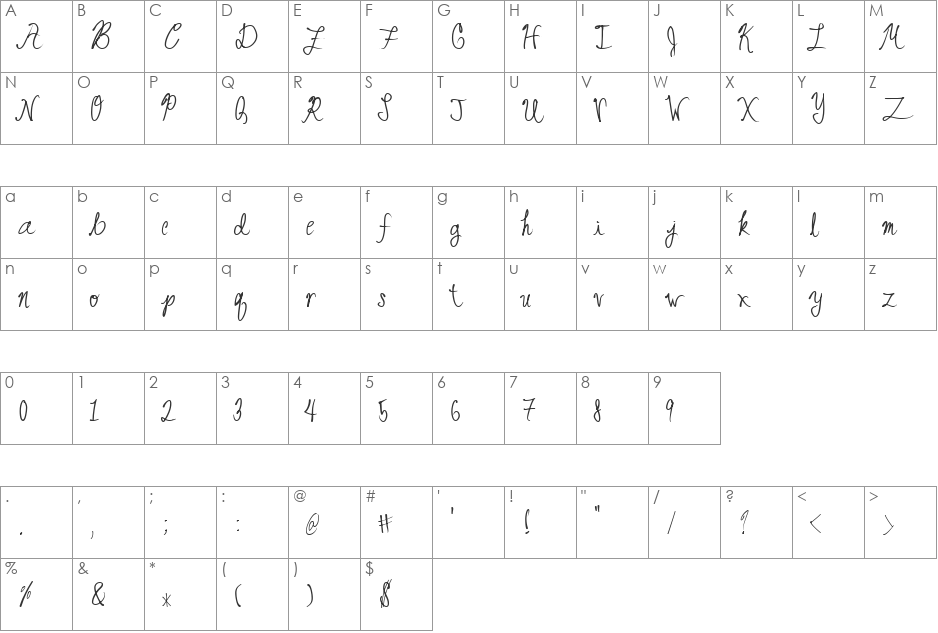 Nuajas font character map preview