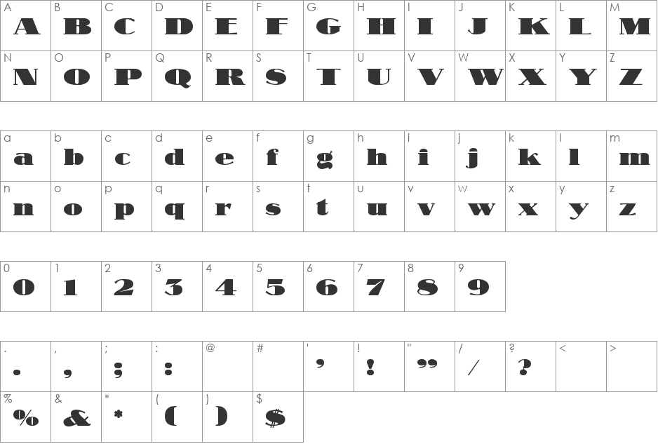 Nubian font character map preview