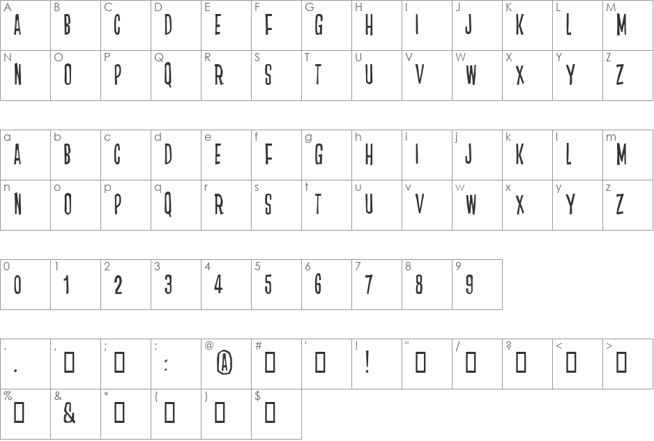 Nuderflaken font character map preview