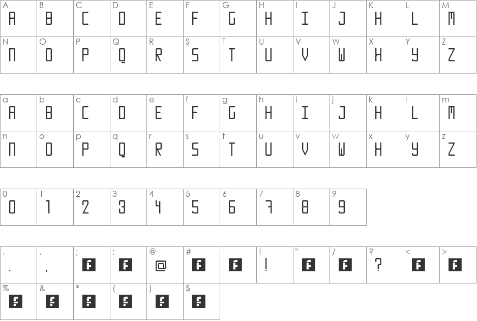 Number 19000 Thin font character map preview