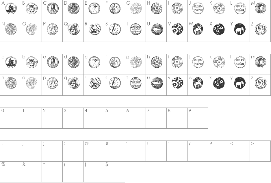 Numismatic Bats TFB font character map preview
