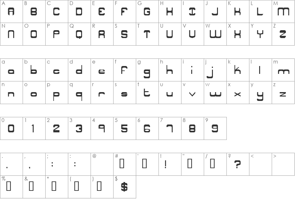 Nyak Squared font character map preview