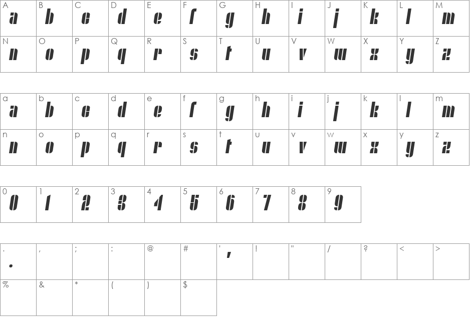 Nyamomobile font character map preview