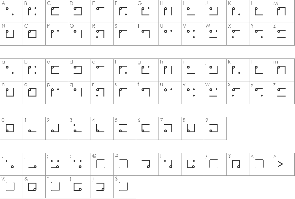 Nyctographic font character map preview