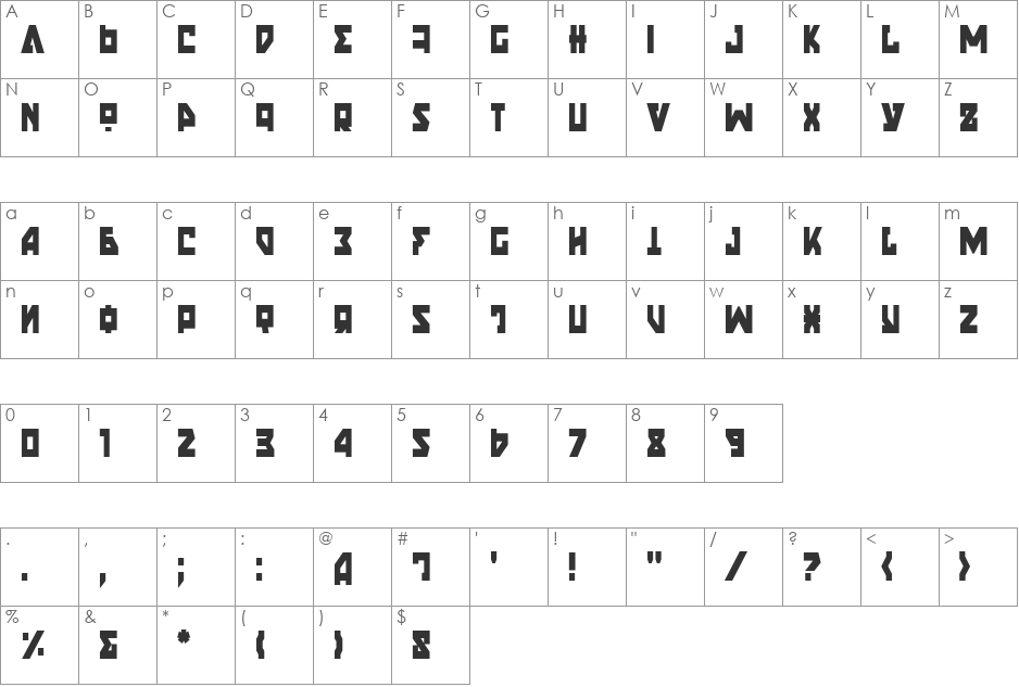 Nyet Condensed font character map preview