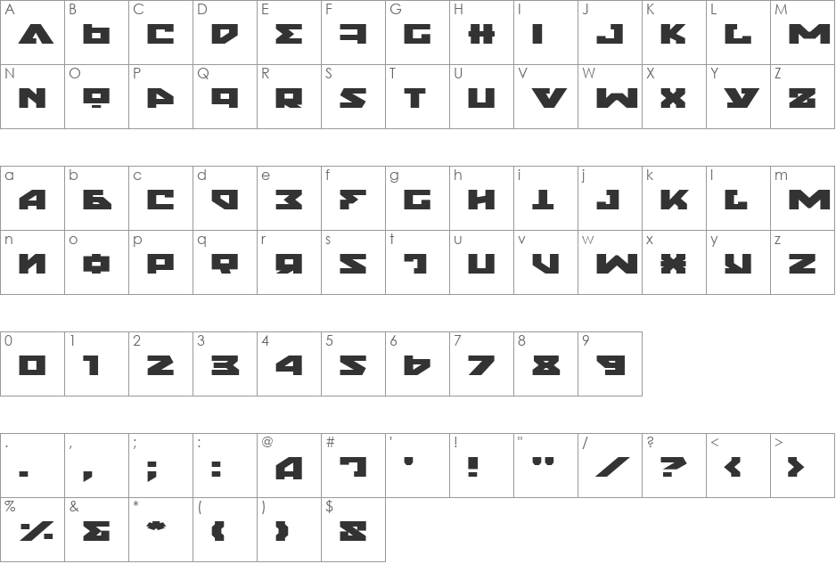 Nyet Expanded font character map preview