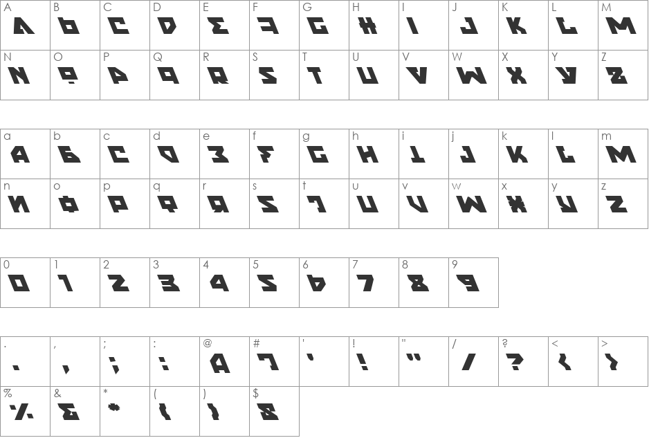 Nyet Leftalic font character map preview