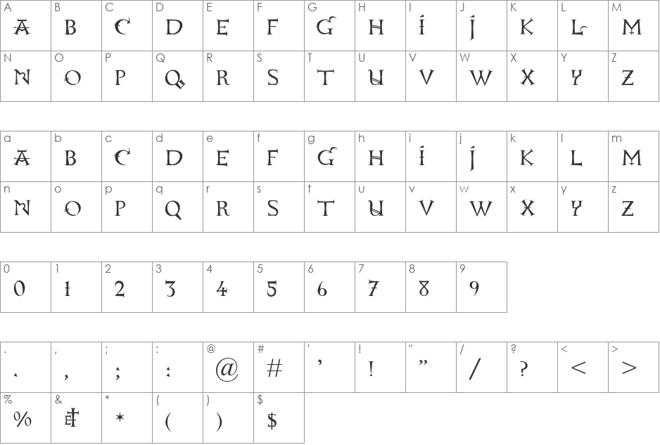 Nylon font character map preview