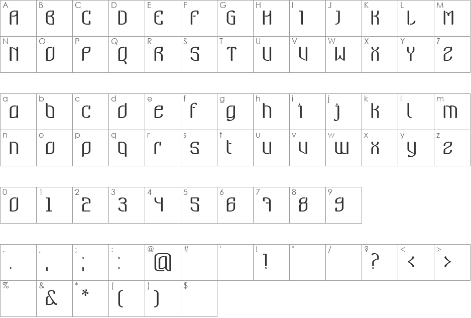 nymeria font character map preview