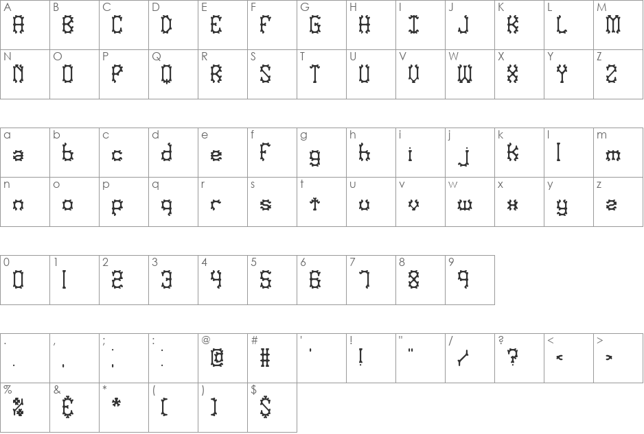 Nymonak BRK font character map preview