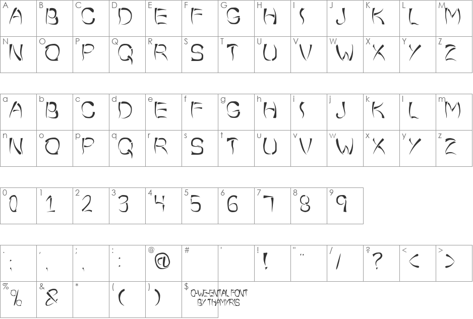 o-wee-ental font character map preview