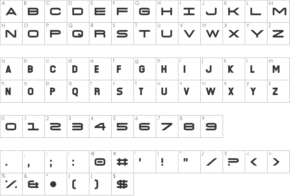 O.K. Retro font character map preview