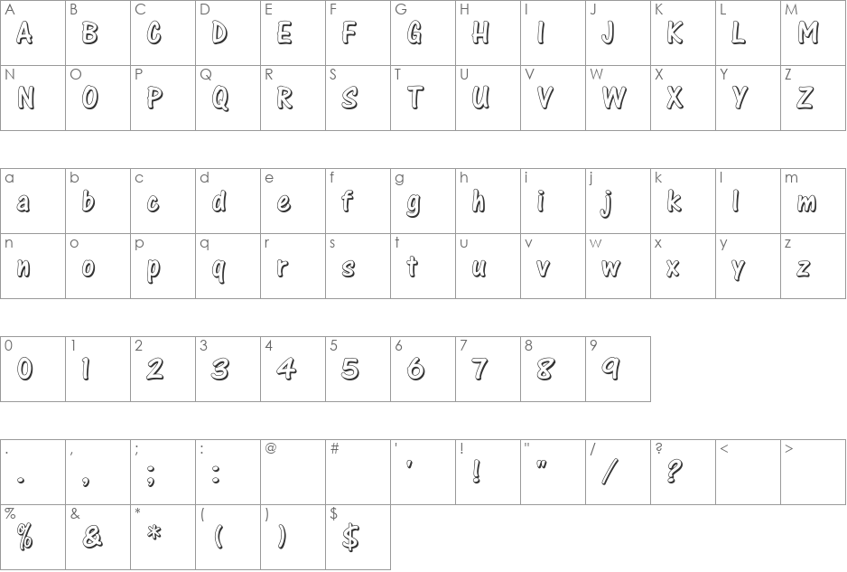 OakenShaded font character map preview