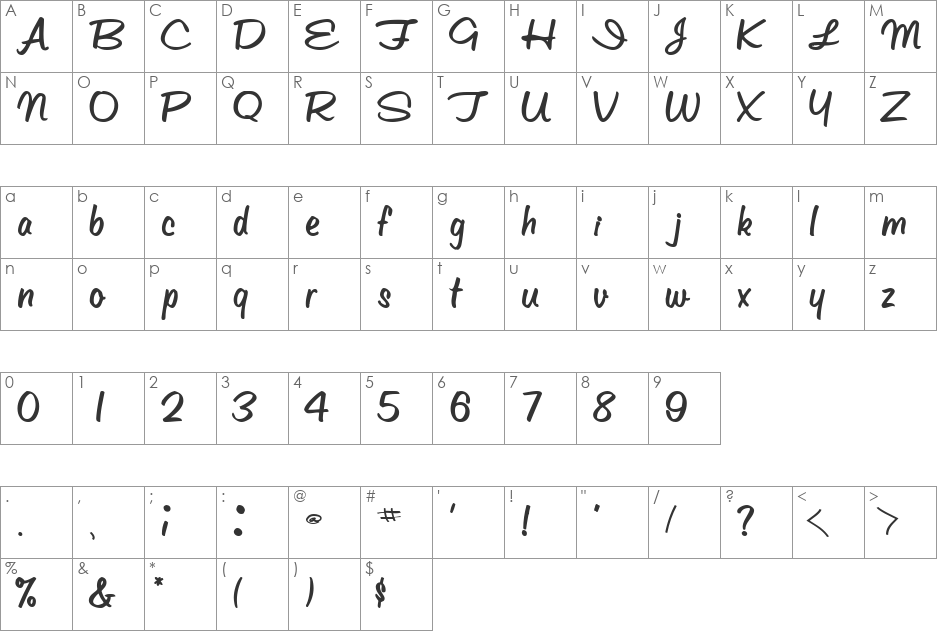 ObetteScriptSSK font character map preview