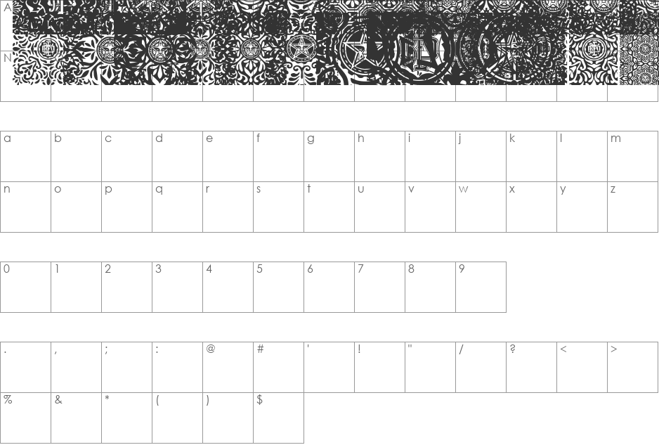 ObeyPatterns font character map preview