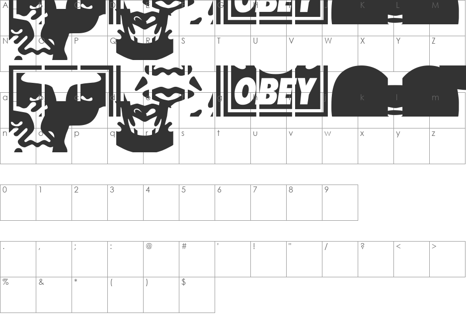 ObeyPuzzle font character map preview