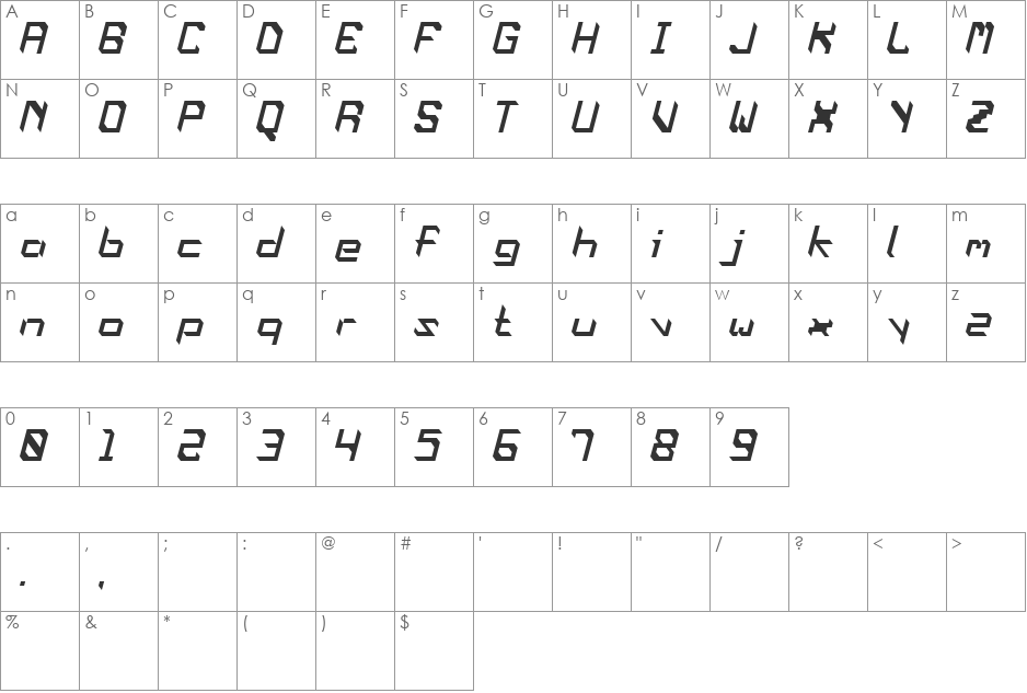 Oblaque Oblique font character map preview