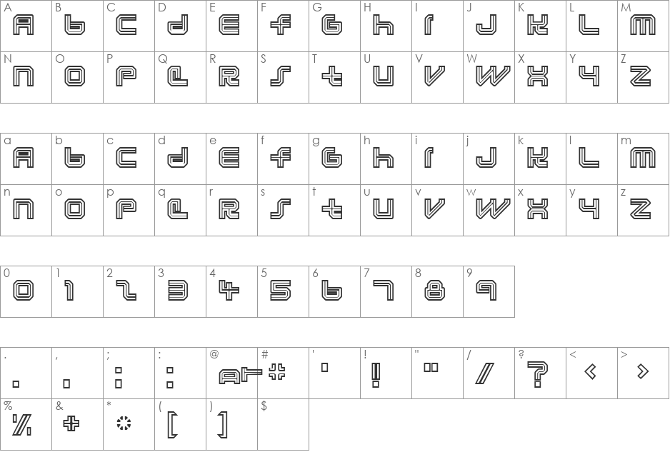 Oblique font character map preview