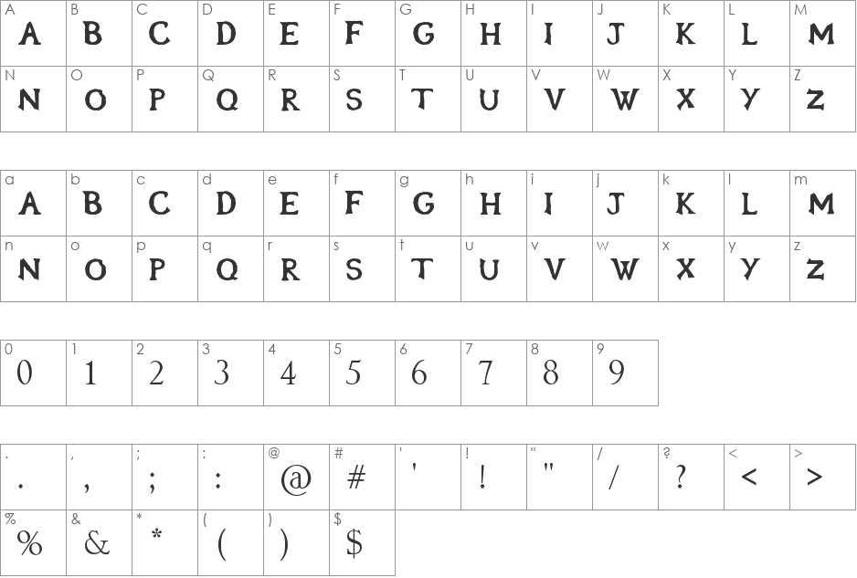 oblivion font character map preview