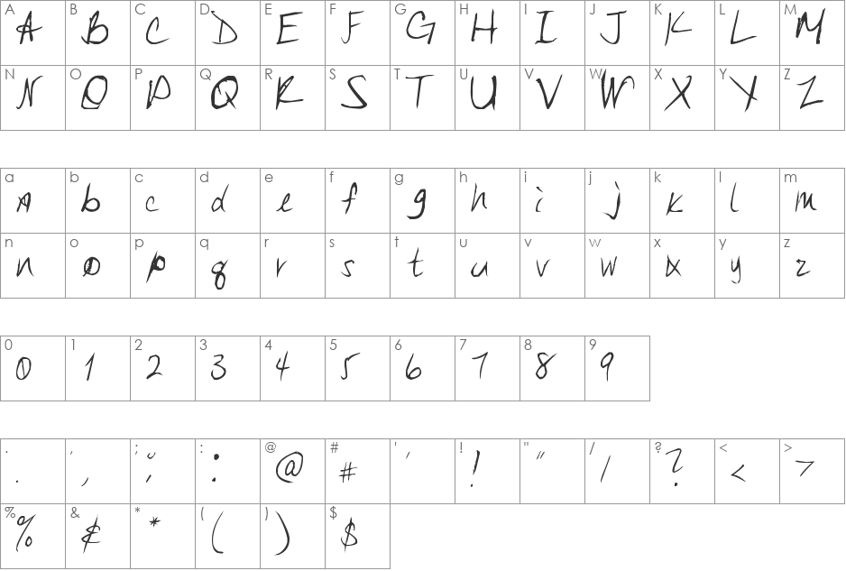 Oblivion Shattered font character map preview