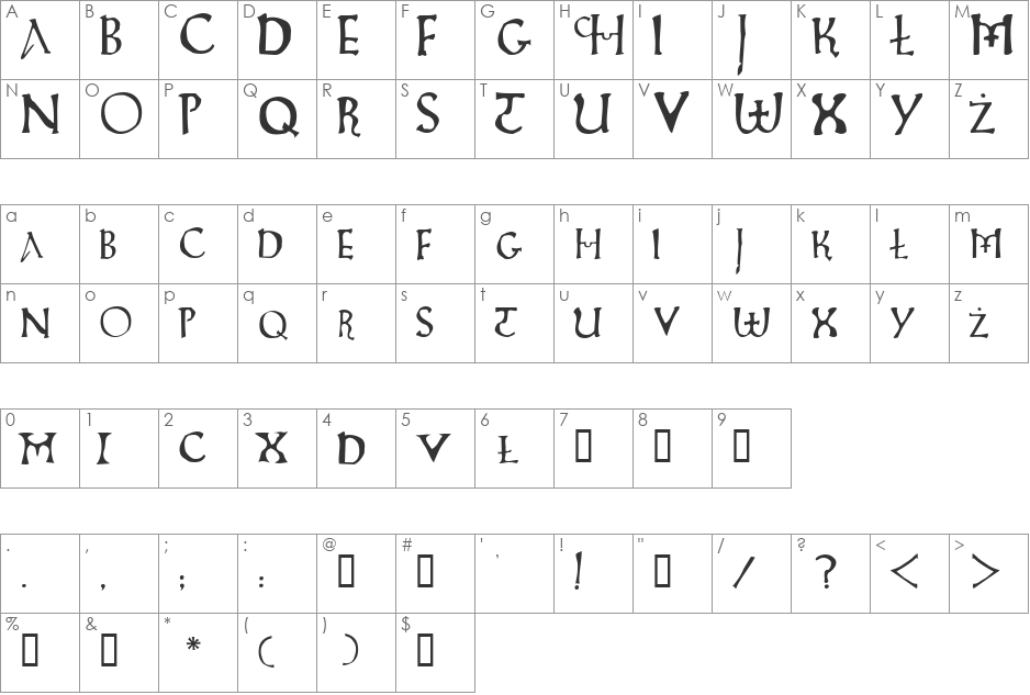 Oblok font character map preview