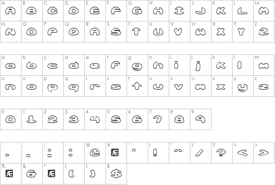 Obloquy Outline (BRK) font character map preview