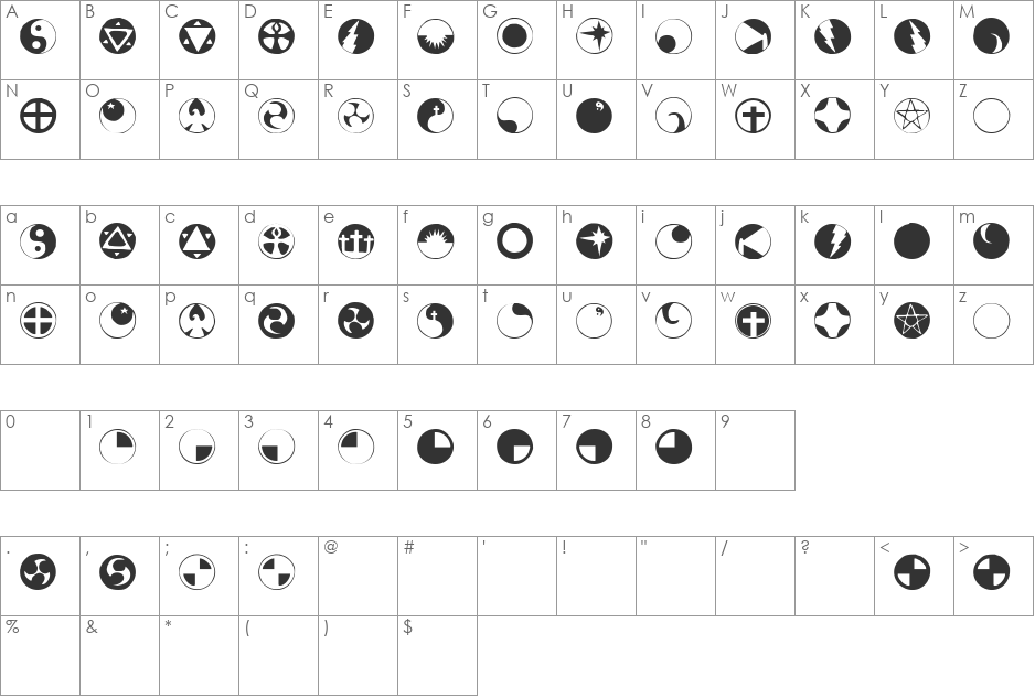 Obsidiscs font character map preview